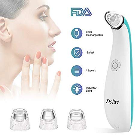 Dollve Blackhead Remover Electric Facial Pore Cleaner with 4 Multi-Functional Probe – Rechargeable Vacuum Blackhead Suction Extractor Tool (Blue) (B11)