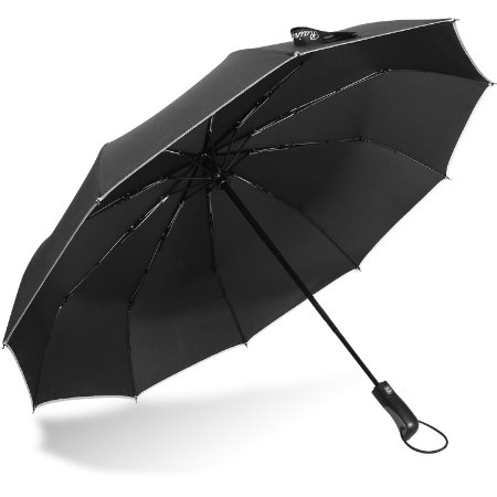 Rainlax Travel Umbrella, "Unbreakable" Lightweight 10 Ribs Automatic Windproof Canopy Compact Auto Open/ Close with Light Reflective for One Handed Operation