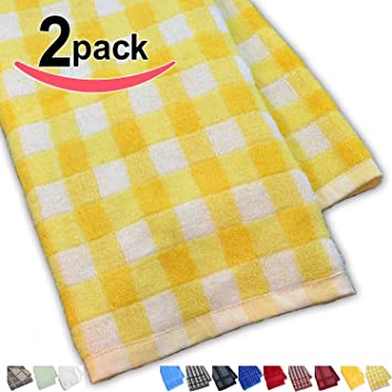 Murphy Bamboo 26.5-Inch-by-13-Inch Luxury Bamboo Kitchen Dish and Hand Towels, Yellow & White Plaid (Set of 2)