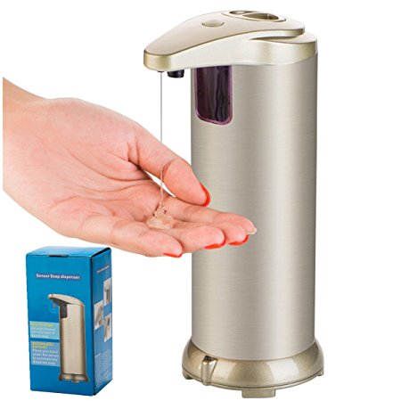 Forworld Automatic Soap Dispenser Bathroom Kitchen Touchless Stainless Steel Auto-soap Dispenser with Sensor Fingerprint Resistant(NEW Waterproof Base)