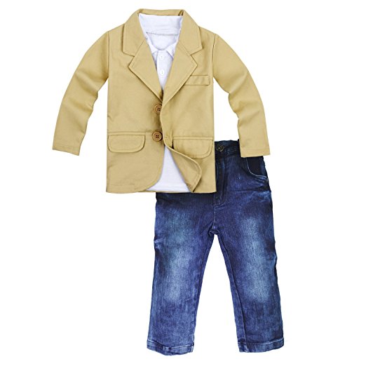 Big Elephant 3 Pieces Kid Boys Shirt Jacket Jeans Set Toddler Pants Clothing D99
