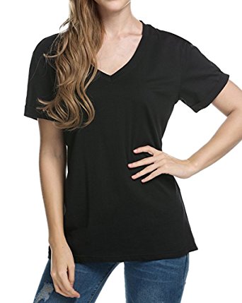 Oyanus Women's Casual Basic V Neck Short & Long Sleeve T Shirt Women Loose Solid Comfy Tee Shirt from S to XXL