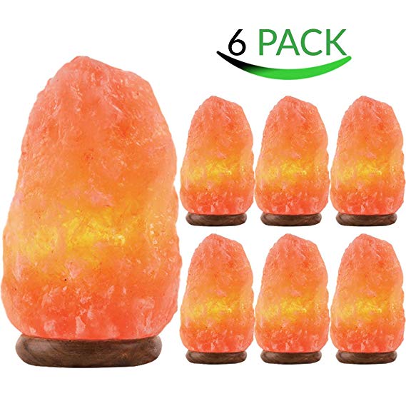 Sunco Lighting 6 Pack Natural Himalayan Salt Lamp, Hand Crafted, Wooden Base W/Bulb, Dimmable, Crystal Lamp, Breath Easy And Relax, Great for Yoga, Meditation, Gifts, Bedroom, Home Decor And More…