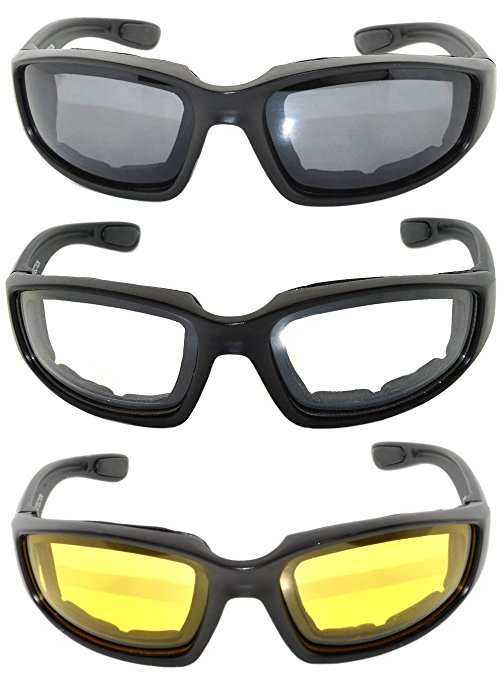 Motorcycle Padded Foam Black Glasses for Outdoor Activity Sport 1,2,3 Pack