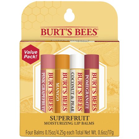 Burt's Bees 100% Natural Moisturizing Lip Balm, Superfruit - Pink Grapefruit, Mango, Coconut & Pear, Pomegranate - 4 Tubes