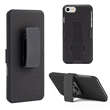 ElloGear New iPhone 7 Plus Shell Holster COMBO Extra Slim Rubber Textured Carrying Case with Kickstand & Swivel Belt Clip (Case Only)
