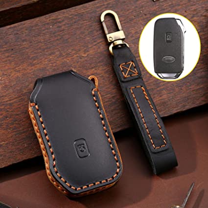 ontto Genuine Leather Car Key Case Compatible with Kia Ceed Cerato Forte NIRO Seltos,Car Key Fob Shell Full Protector Blue