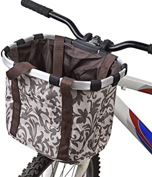 GLE2016 Bike Basket, Foldable Small Pet Cat Dog Carrier Front Removable Bicycle Handlebar Basket Quick Release Easy Install Detachable Cycling Bag Mountain Picnic Shopping