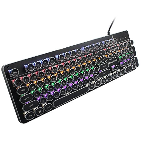 LED Backlit Typewriter Keyboard | USB Gaming Keyboard Mechanical Keyboard,Games Keyboard with Colorful LED Backlit (Black-With Colorful Light)