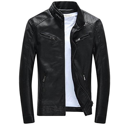 BiSHE Mens PU leather Jackets Slim Smart Fit Fleece Jacket Coat