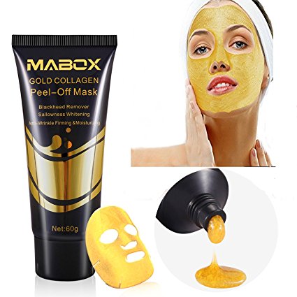 Mabox 24K Gold Facial Mask with Anti Aging and Wrinkle Formula Collagen Peel-Off Mask Brightens & Firms skin while helping remove and prevent blackheads and discoloration