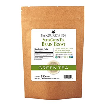 The Republic Of Tea Brain Boost Supergreen Tea, 250 Tea Bags, Ginkgo Biloba And Matcha Tea Blend
