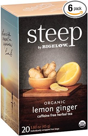Steep by Bigelow Organic Lemon Ginger Caffeine Free Herbal Tea, 20 Count (Pack of 6)
