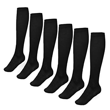 DOTASI 6 Pairs Socks Anti Fatigue Compression Stocking Socks Calf Support Relief (L/XL, Black)