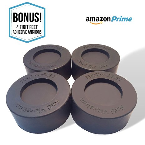 FIXIT FEET Anti-Vibration Shock Absorbing Pads | 4Pack Anti-Walk Heavy Duty Rubber Pads   4 FREE Bonus Adhesive Anchors | Universal Size For Washing Machine and Dryers - Stop Washer Shaking & Movement