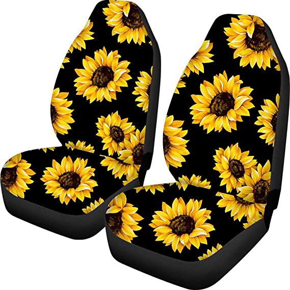 Aoopistc 2piece Set Sunflower Stylish Car Seats Covers Front Protector Covers Only Stretch Bucket Car Seat Covers Set of 2 Fit Sedan,SUV,Van,Truck & Vechicle Washable Durable