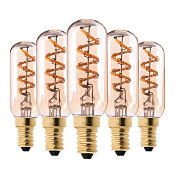 3W LED Decorative Tubular Light Bulbs, Sphoon Lighting T25/T6 E12 Carbon Filexible Fliament Candelabra Base LED Light Super Warm White 2200K with Amber Glass Spiral Loop 25W Equivalent Dimmable 5pack