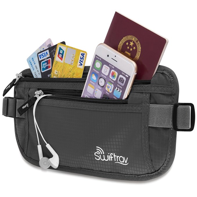 RFID Blocking Grey Tactical Money Belt Waist Stash By Swiftrav | Best Hidden Undercover Travel Wallet for Cash Credit Cards and Passport Holder with Free Luggage Tag | Travel Worry Free!