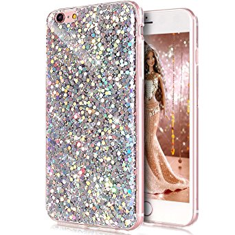 iPhone 6S Plus Case,iPhone 6 Plus Case,ikasus Luxury Sparkle 3D Bling Diamond Glitter Paillette Flexible Soft Rubber Gel TPU Protective Case Cover for iPhone 6 Plus / iPhone 6S Plus 5.5,Silver