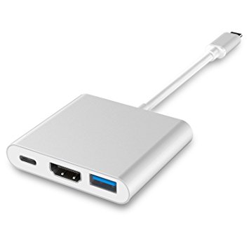 USB-C-to-HDMI, LoHi 3-in-1 Digital Multiport Adapter, USB-C Quick Charging   HDMI (Supports 4K)   USB 3.1 Port, for HDMI Converter and MacBook /ChromeBook Pixel/USB-C Devices (Silver) (HDMI)