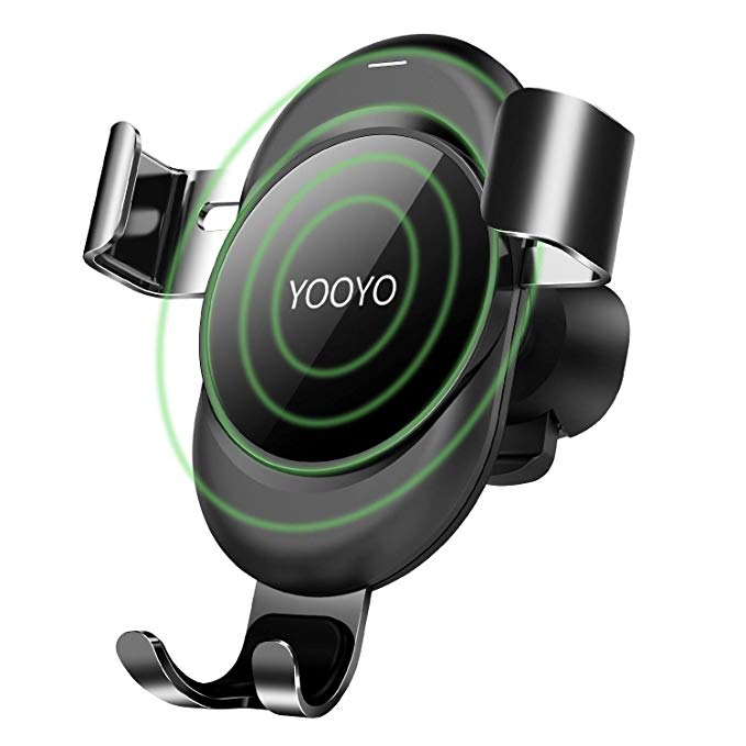 Wireless Car Charger,Yooyo 10W Fast Charge Car Mount Adjustable Gravity Air Vent Phone Holder Compatible with iPhone Samsung & Qi Enabled Devices Includes Dual Car Charger (Black)