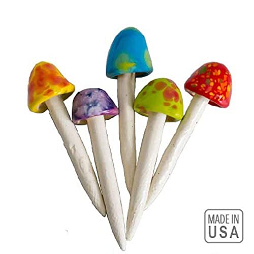 Mushroom Ceramic Fairy Garden Stakes - 5 Handmade Outdoor Ornament Decorations -Made In USA - Decor Toadstools for Lawns, Planters, Gardens, Yards