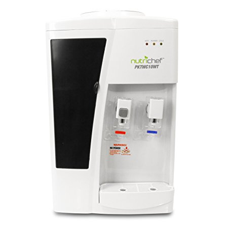 Nutrichef Countertop Water Cooler Dispenser - Hot & Cold Water, Child Safety Lock, Holds 3 or 5 Gallon Bottles, (White)