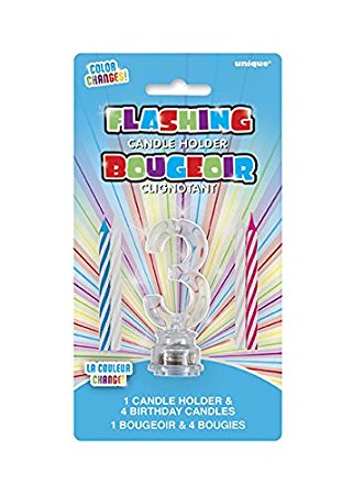 Multicolor Flashing Number 3 Cake Topper & Birthday Candle Set, 5pc