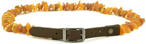 Amber Pet Collar with Adjustable Leather Strap for Dogs and Cats - Various Sizes - Raw (Unpolished) Baltic Amber Beads (13.8"-15.8" (35-40 cm)){0057}