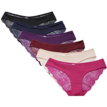 CharmLeaks Womens Sexy Lingerie Underwear Lace Thong Panties hipster Pack Of 6