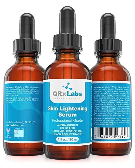 Skin Lightening Serum - Natural & Safe Skin Whitening Serum with Kojic Acid and Alpha Arbutin - Ideal Treatment for Dark Spots, Age Spots and Melasma - 1 fl oz