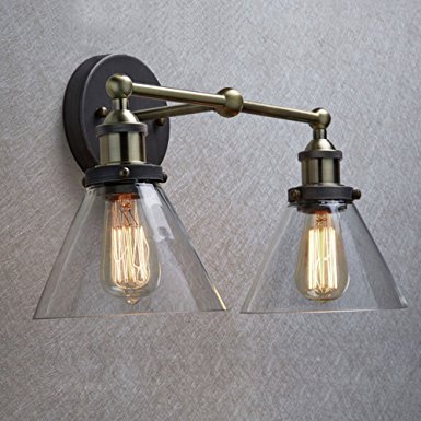 CLAXY Ecopower Simplicity Industrial Edison Antique Glass 2-Light Wall Sconces Fixture