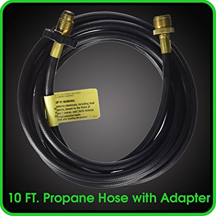 Propane Hose with Adapter 10 Ft. High Pressure Safe and Durable Connects Appliance to Refillable Propane Cylinder