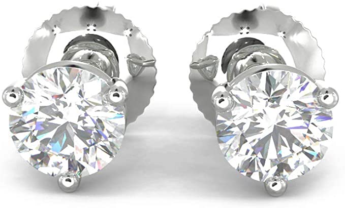 Natural 1 Carat TW - Clarity SI2-I1, 14k White Gold 3 Prong Martini Diamond Studs Earrings with Screw Back