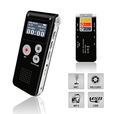 Voice Recorder, Digital Voice Recorder, Voice Activated Recorder with Playback, Rechargeable Tape Dictaphone Recorder for Lectures, Meetings, Interviews, Mini Audio Recorder, MP3 Player Black
