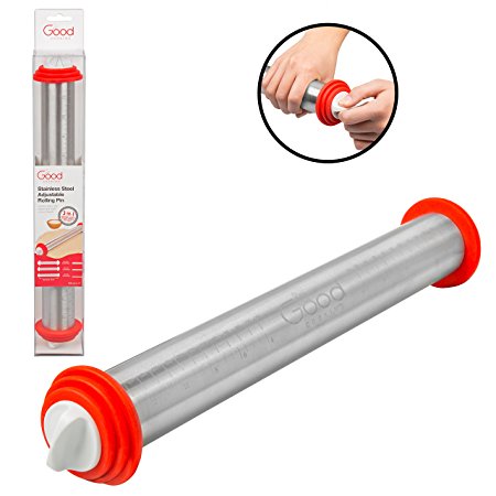 Adjustable Rolling Pin- Stainless Steel French Dough Roller w Removable Rings Adjust Thickness- Cleaner than Wood