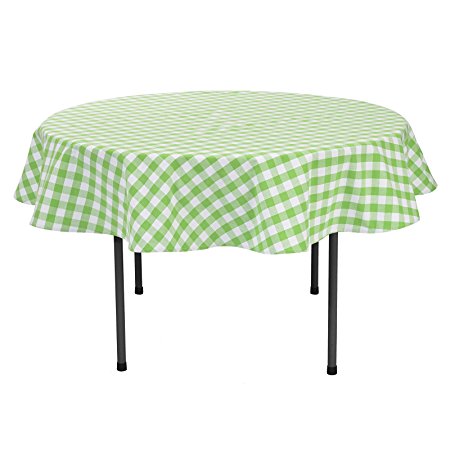 VEEYOO 70 inch (178 cm) Round 100% Cotton Tablecloth Gingham for Home Kitchen Outdoor Use, Lime & White Check