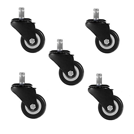 8T8 Replacement 2" Office Chair Caster Wheels - 5pcs Heavy Duty Soft Rubber Base Safe for Hardwood Carpet Tile Floors (Black plug-in)