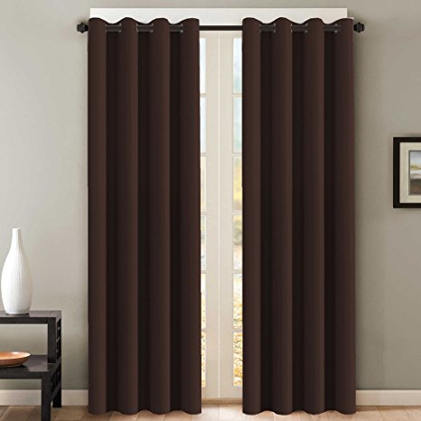 H.Versailtex Three Pass Microfiber Blackout Thermal Insulated Grommet Panels Window Curtains / Drapes (Set of 2, Chocolate Brown, 52 x 96 Inch)