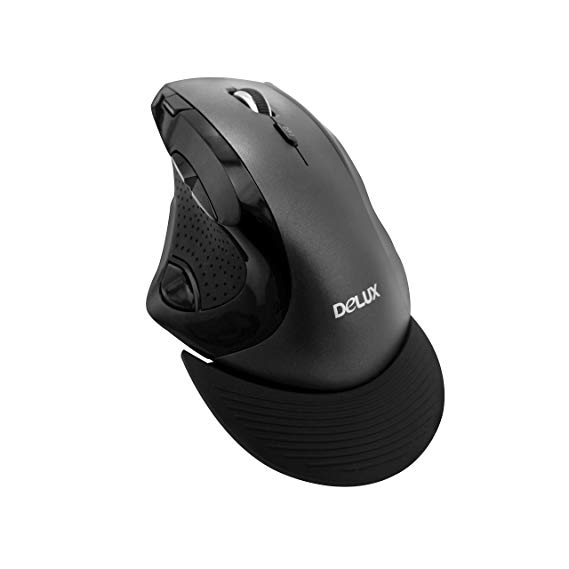 CHUYI Delux M910(GB) Ergonomic Design 2.4GHz Wireless Vertical Ergonomic Mouse 800/1200/1600/2400 DPI Optical Mouse 9 Buttons Office Gaming Cordless Mice with a Detachable Palm Rest for PC Computer