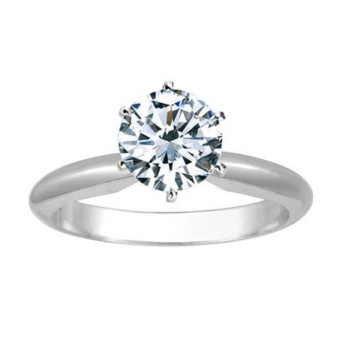 Near 1/2 Carat Round Cut Diamond Solitaire Engagement Ring 14K White Gold 6 Prong (J-K, I2, 0.45 c.t.w) Very Good Cut