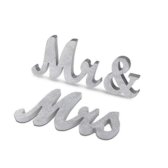 Marsheepy Mr and Mrs Signs Wedding Sweetheart Table Decorations, Wooden Freestanding Letters Wedding Shower Gift (Silver)