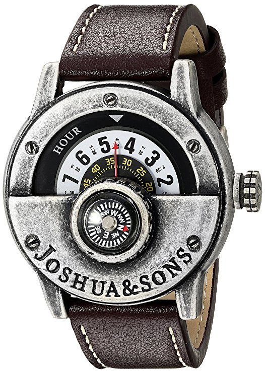 Joshua & Sons Men's JX116SSBR Round White Dial Compass Quartz Strap Watch
