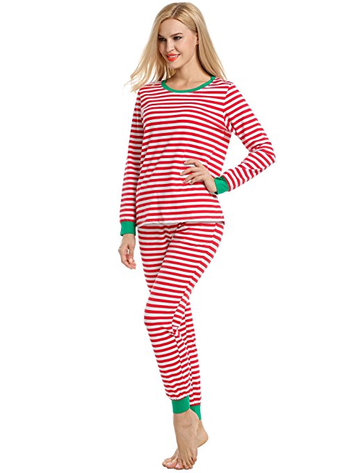 Avidlove Womens Fitted Stripe Winter Pajama Set Cotton Pjs Long Sleeve Lounge Sleepwear