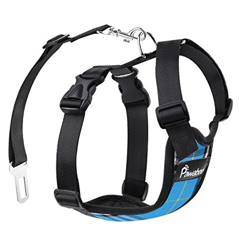 Pawaboo Dog Safety Vest Harness, Pet Dog Adjustable Car Safety Mesh Harness Travel Strap Vest with Car Seat Belt Lead Clip.