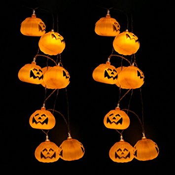 Halloween Pumpkin Decoration String Lights, Battery Powered 10 LED Jack O' Lantern Pumpkin Skull Light, for Halloween Thanksgiving Parties Decor