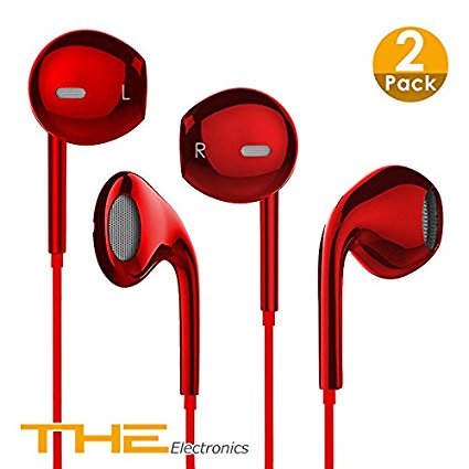 AY Cellular Wired earbuds earphones high fidelity sound bass work out sweat proof phones with microphone for all phones and tablets with 3.5MM plug (Red X2)