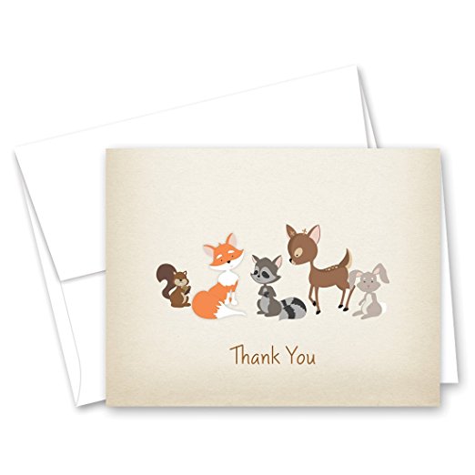 50 Cnt Woodland Animals Rustic Baby Shower Thank You Cards
