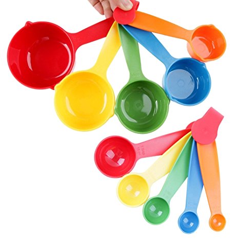 LESCA TEK Plastic Measuring Cups and Spoons Set, Multi Color, Set of 10