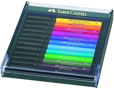 Faber-Castell PITT Artist Brush Pen Set of 12 Intensive Colours In a Robust Workstation
